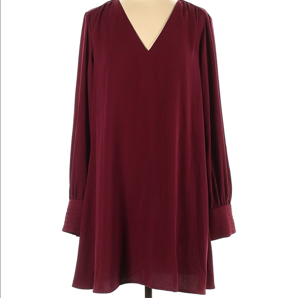 Burgundy/ Red Dress With Buttoned Cuffed Sleeves